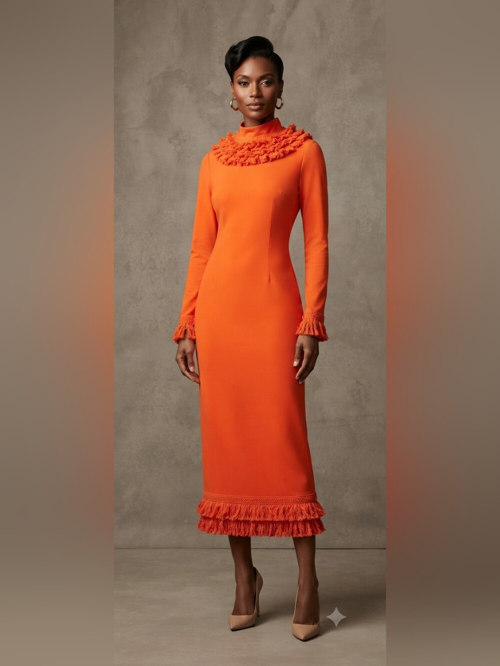 Nwt Sassy Jones Uzara Fringe Sweater Dress Size XS Orange